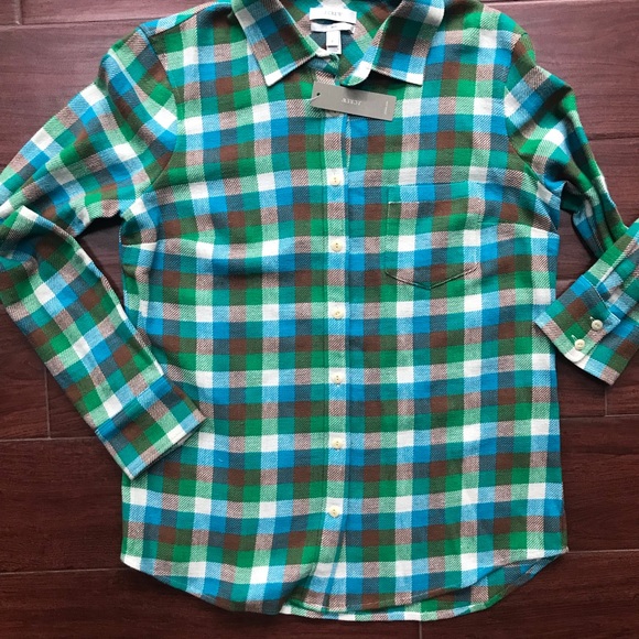 New NWT J. Crew Women's Boy Fit Button Down Flannel Shirt Pacey Plaid Sz 6 tjd - Picture 7 of 11